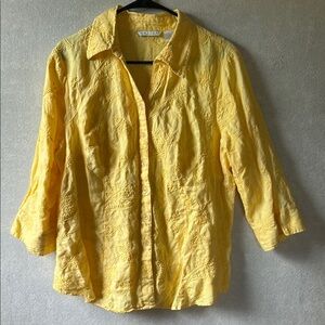 Tweeds Yellow Textured Shirt. Linen. Size 1X